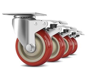 4 Inch Heavy Duty Swivel Caster Wheels with Brake, Set of 4, Industrial Locking Rolling Plate Casters Wheels for Furniture, Cart, Table and Workbench,