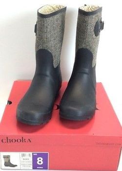 Chooka Black Mid Cafe Racer Herringbone Size 9 Women's Rain BOOTS