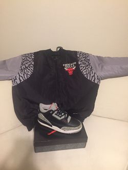 Air Jordans retro 3 size 11 and also Chicago Bulls jacket