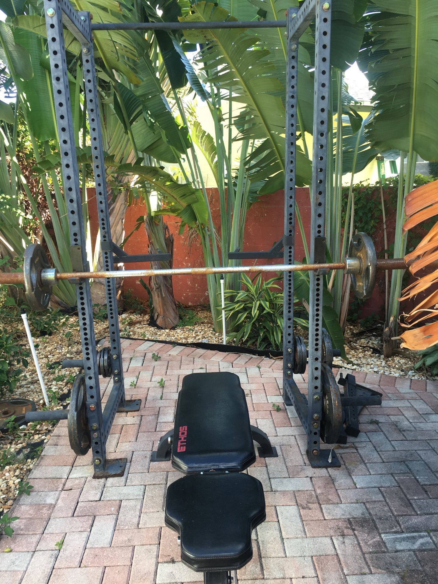 Outdoor Gym w/ Weights, Bench Press, Squat Rack