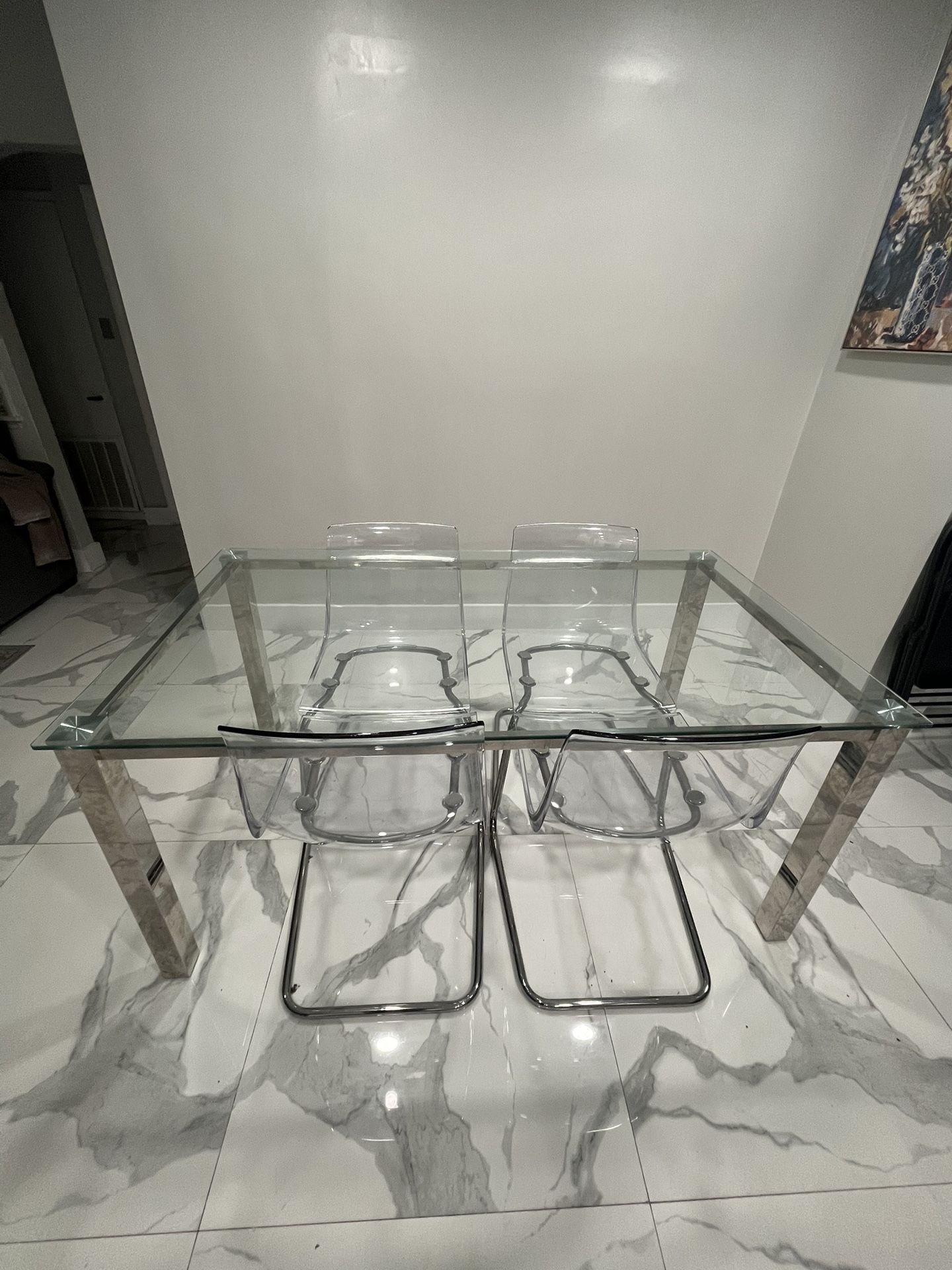 Glass Dining Table With Set Of Four Chairs