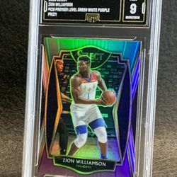 2020 Select ☄️ Zion Williamson ☄️ Premier Level Green White Purple Prizm GMA 9 Near Mint 💎 - New Orleans Pelicans 