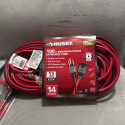 100ft Indoor Extension Cord Husky. Black And Red 