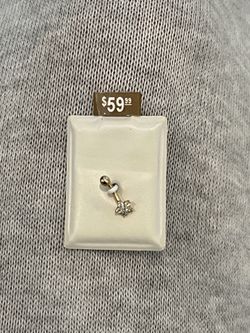 10K Solid Gold CZ Flower Curved Barbell - 19G 3/8"