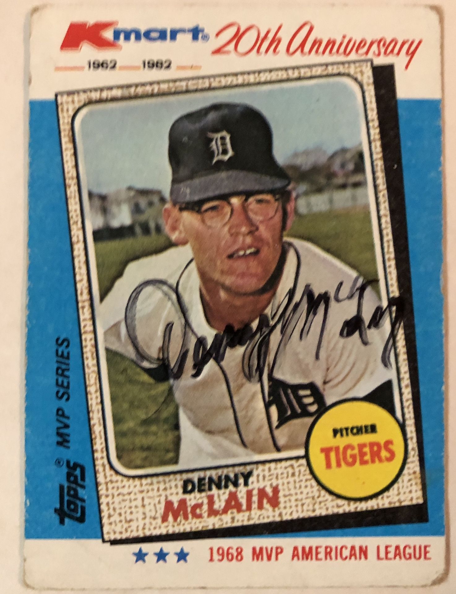 Denny McLain auto on K-Mart 20th Anniversary Card