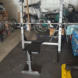 Bench And Olympic Bar With Weights