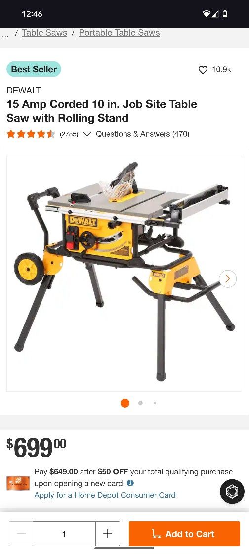 DeWalt Table Saw 10"