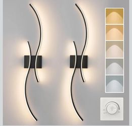 CANEOE Modern Wall Sconce Set of Two, 5CCT Dimmable Indoor Led Wall Sconce Lighting Set of 2, Hardwire Black Led Wall Lamps for Living Room Bedroom Ba