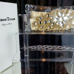 Queen Dream Handmade Rhinestone Wedding Sash Bridal Belt in Ivory & Gold $25