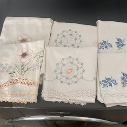 Vintage Shabby Chic Embroidered/Crocheted Pillow Cases