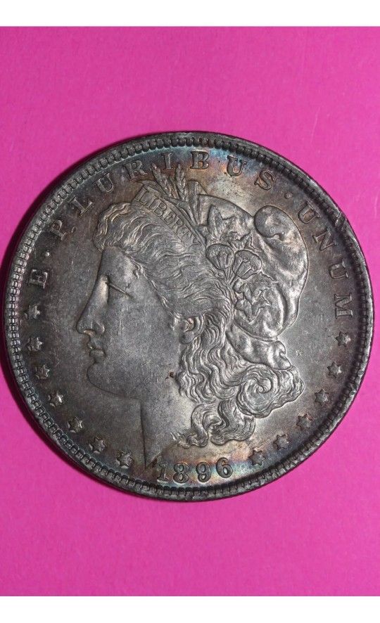 Rare Rainbow Toned US 1896 P Liberty Morgan Silver Dollar Coin Guaranteed Authentic 124N