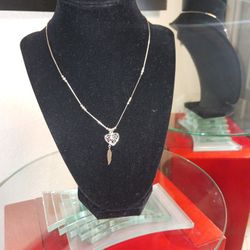 Native American Made Sterling Silver Dream Catcher And Feather Necklace 