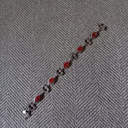 Vintage  "Sterling Silver /Carnelian/Marcasite " Link Bracelet 