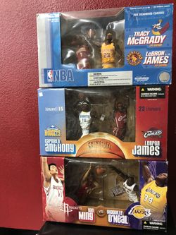 NBA McFarlanes 3 different sets Lebron Shaq Lakers Melo new