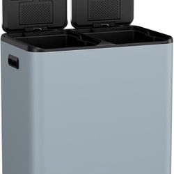 Kitchen Dual Trash Can, 60L Hands-Free Stainless Steel Garbage Can, Classified Rubbish Bin with Double Compartments, Soft-Close Lid, Inner Bucket, Odo