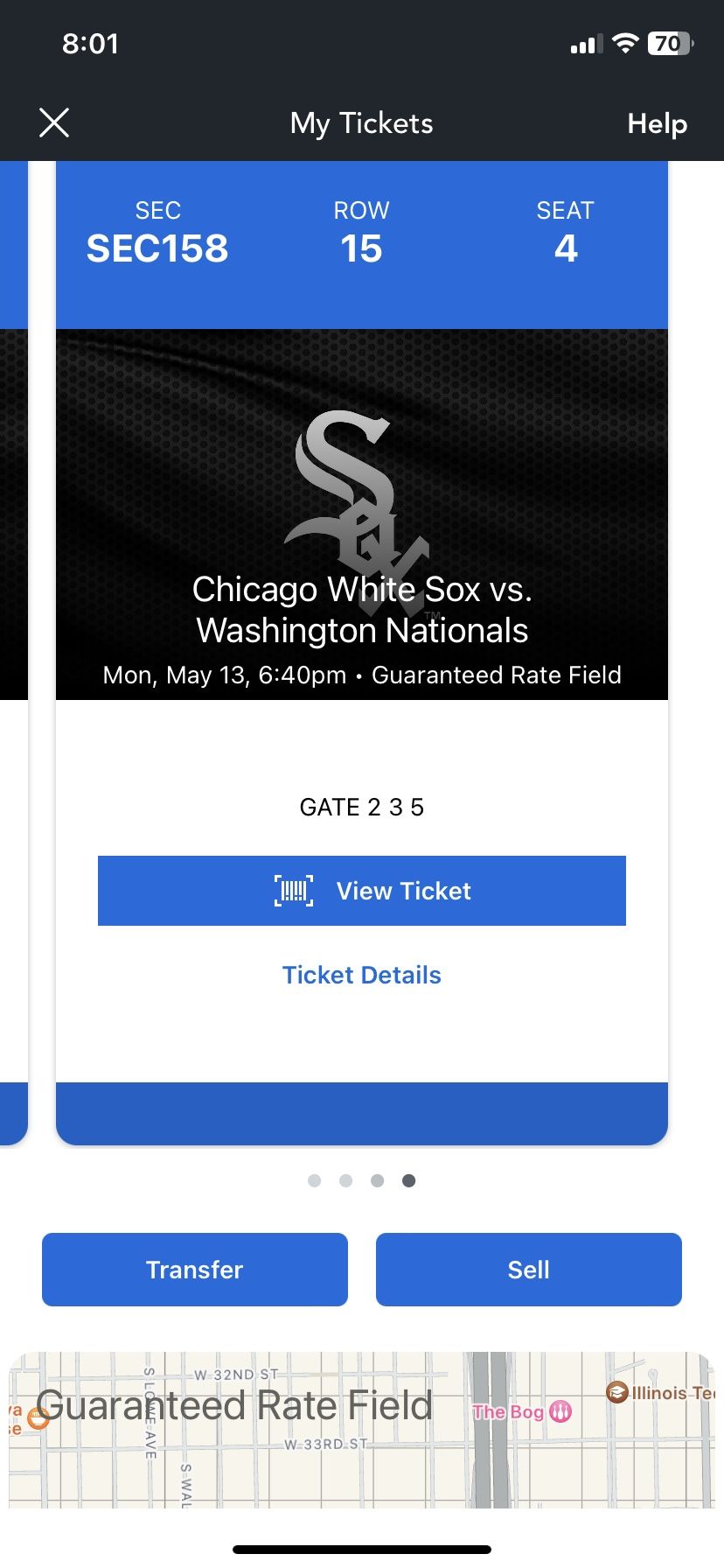 4 White Sox (Double Header Tomorrow) Lower Level