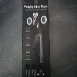 Vlogging Kit for iPhone/Android, 63”Auto Face Tracking Tripod for iPhone with Light, Wireless Microphones, Scrolling Remote Control for TikTok, Conten