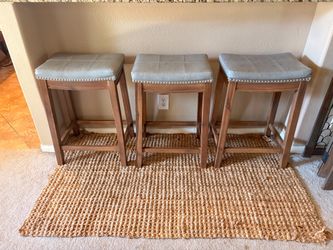 Set of 3 Backless Bar Stools with Nailhead Trim