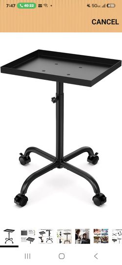 Black Adjustable Rolling Salon Tray Cart