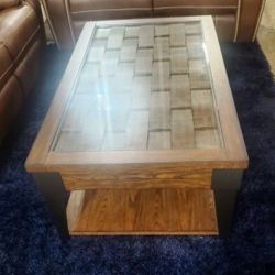 Solid Wood With Glass Top Coffee Table (New)