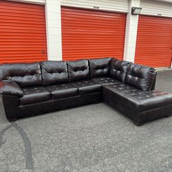 Brown Leather L Shape Sectional Couch with Chaise