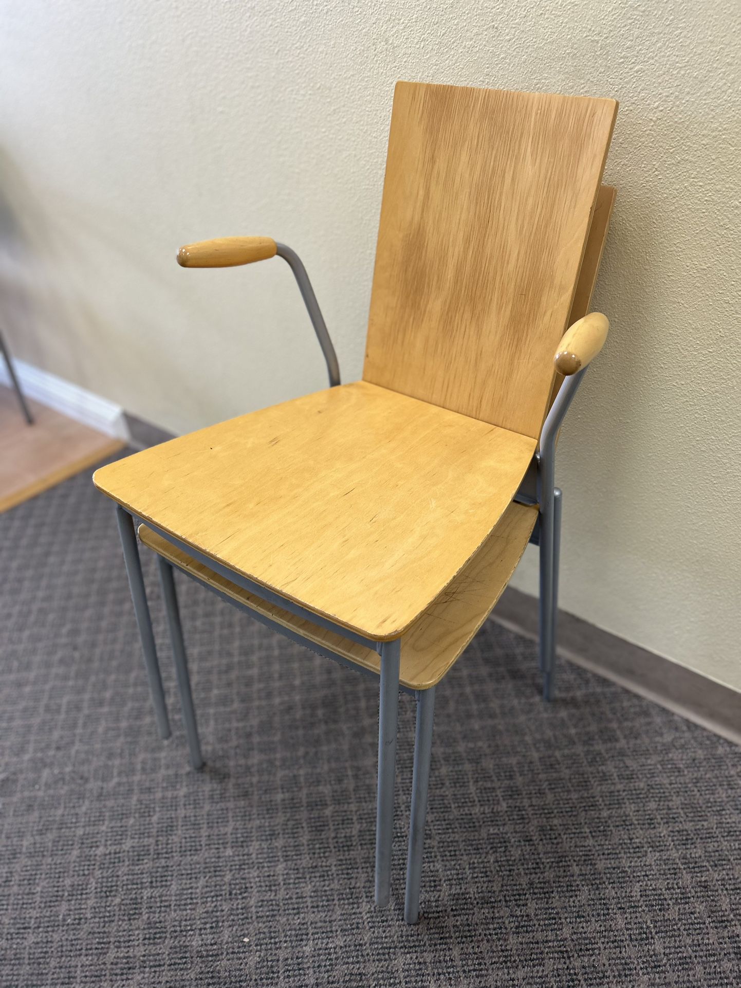 Wooden Chair Set, One chair with arm rest, metal legs