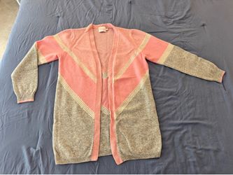 Brodie Cashmere Pink & Grey Chevron Knit Open Cardigan - Size M