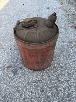 Vintage 5 Gallon Dome Top Metal Oil Gas Can Wood Handle