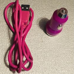 Mini USB Car Charger Adapter + Micro USB Cable (3ft) - Pink