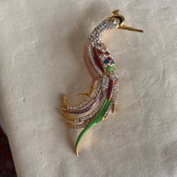 Bird Brooch With Rhinestones 