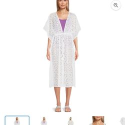 Time and Tru Women's Midi Crochet Caftan Cover Up Sz M(8-10)