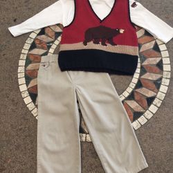 Boys Designer Marina Hahn Sweater Vest, Tee and Tommy Hilfiger Pants 4