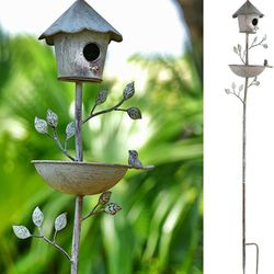 52" H Bird House with Bird Feeder for Outside, Metal Birdhouse for Outdoors

