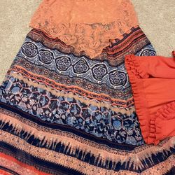 Bebe Chiffon Silk Skirt With Crop Shirt With Free Cardigan