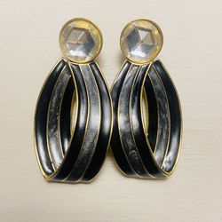 Vintage (1980’s-1990’s) Black & Gray Enamel Pierced Earrings 