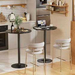New Bistro Pub Round Bar Height Cocktail Table, Metal Base, MDF Top, Obsidian Table with Black Leg, 23.8" Top, 39.5" Height (Black)  New in box T-BT86