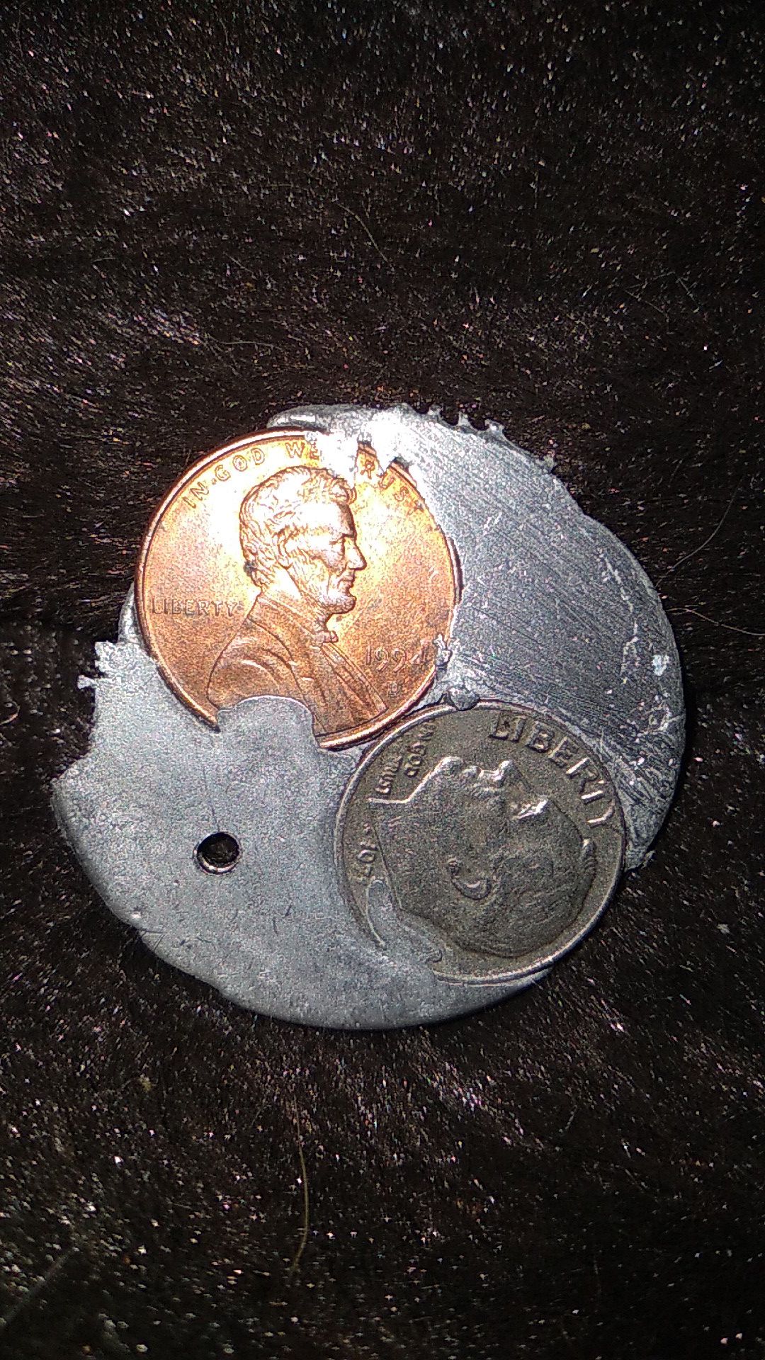 1971 Dime w/errors and 1994 D penny sealed in silver based metals!!!