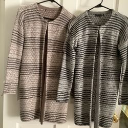 Cable & Gauge Women's Sweater Cardigan Gray & Brown Shiny Size SMALL 2 Sweaters For $39