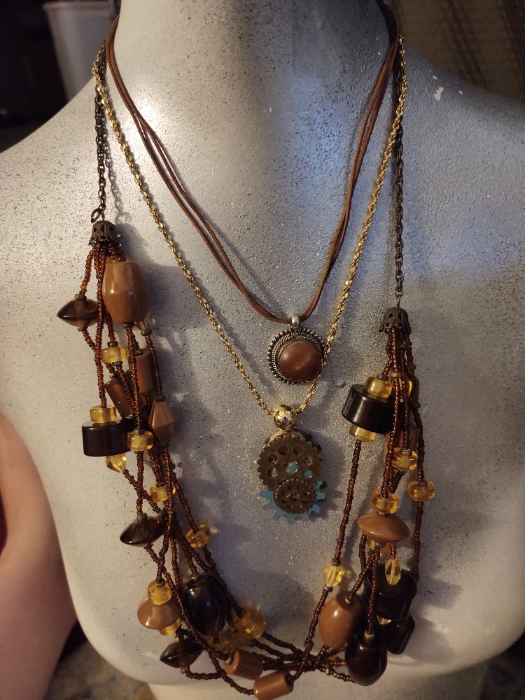 Set Lot Brown Jellyfish Necklace Bracelet Earrings