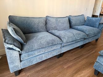 Oversized Blue-Gray Sofa + Ottoman | Excellent Condition