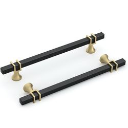 goldenwarm 10 Pack 10/5 Inch Black and Gold Cabinet Handles Square Drawer Pullls Hardware