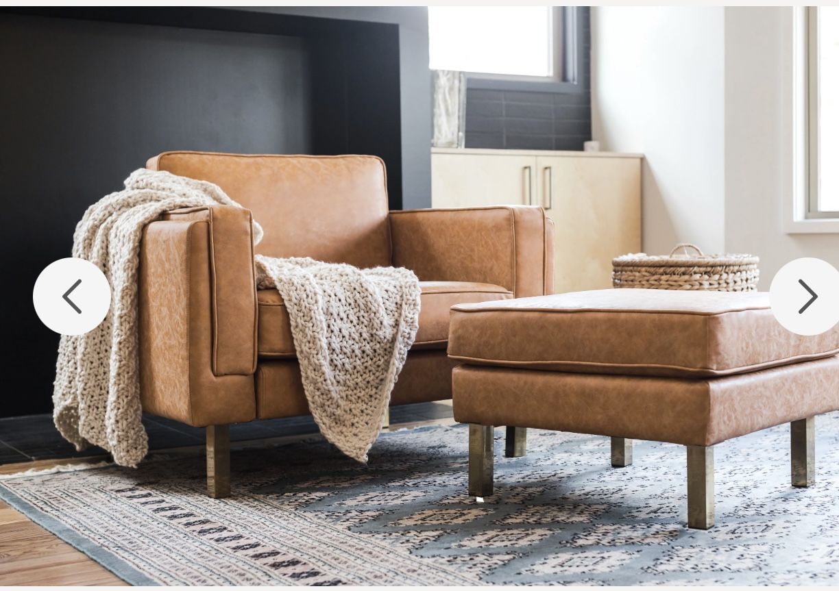 New Open Box Albany Park Albany Ottoman Distressed Vegan Leather