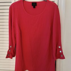 JM Collection Fuchsia Blouse PL 3/4 Sleeve Silver Buttons