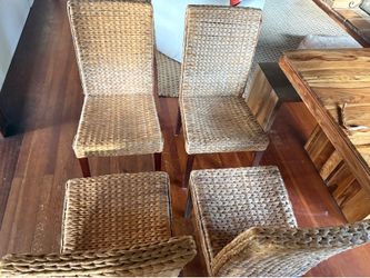Set of 4 Woven Water Hyacinth Dining Chairs – Natural