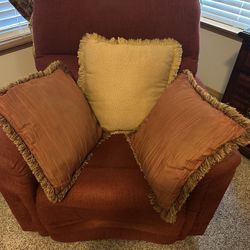 Gold and burgundy decorative throw pillows. Set of 3