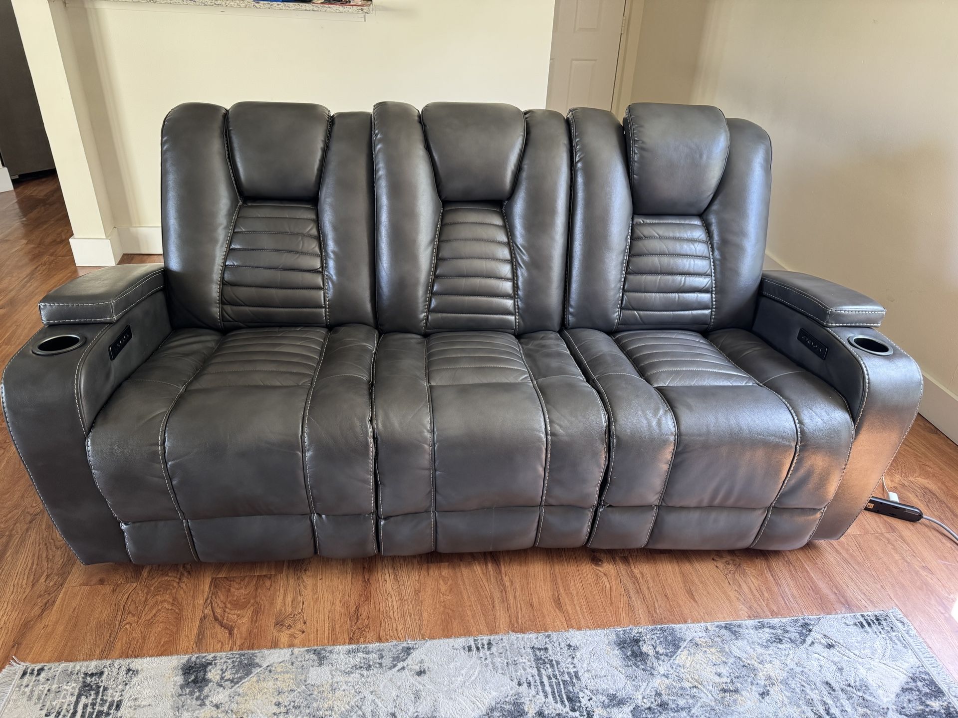 Premium Full Recliner Leather Sofa - Black