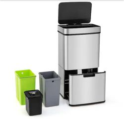 New!!!   19 Gal Stainless Steel Kitchen Trash Can with Waste Bin and 2 Bottom Recycling Bins