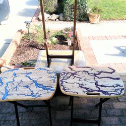 Custom fractural resin tv trays set and stand
