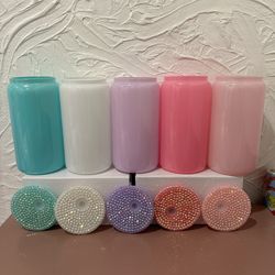 Shimmer Glass Cups With Plastic Rhinestone Lids