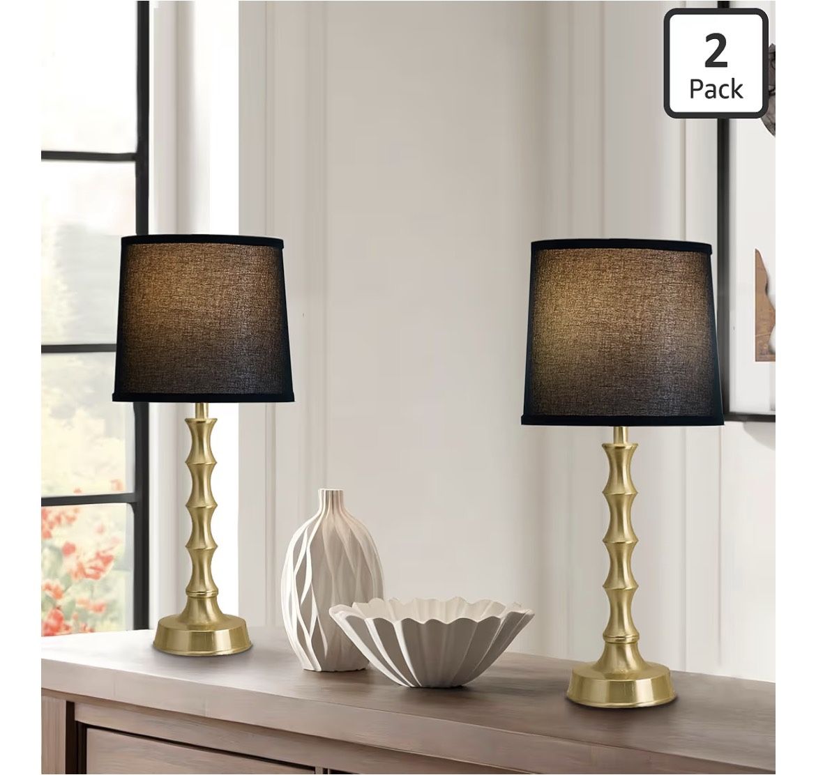 Table Lamps (2) Gold & Black Brand New In Box